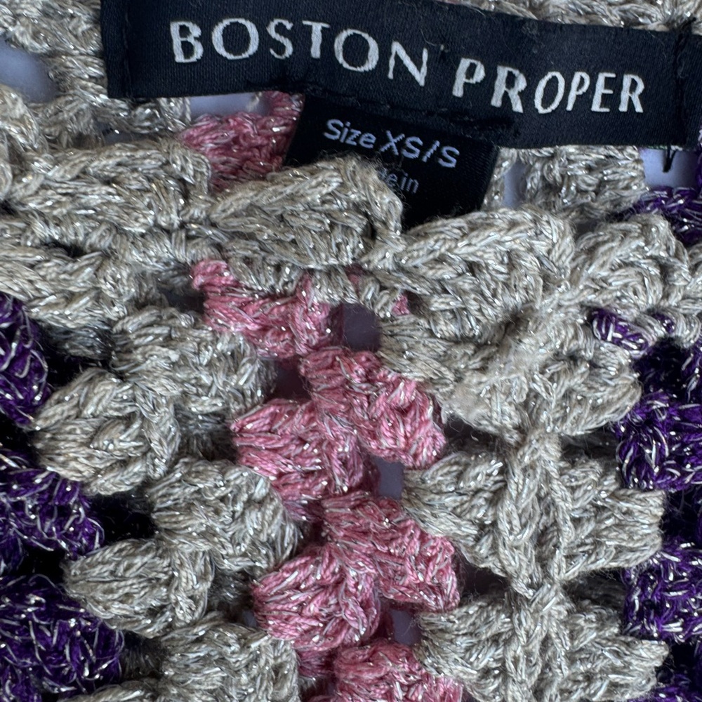 Boston Proper Lurex Slouchy Granny Square Crochet‎ Poncho Size XS/S - Picture 8 of 11